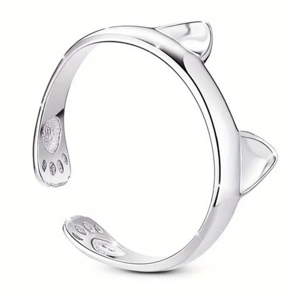 Cat Paws Ring 925 Silver Plated Kitty Paw Prints Christmas Birthday Gift - NEW!!